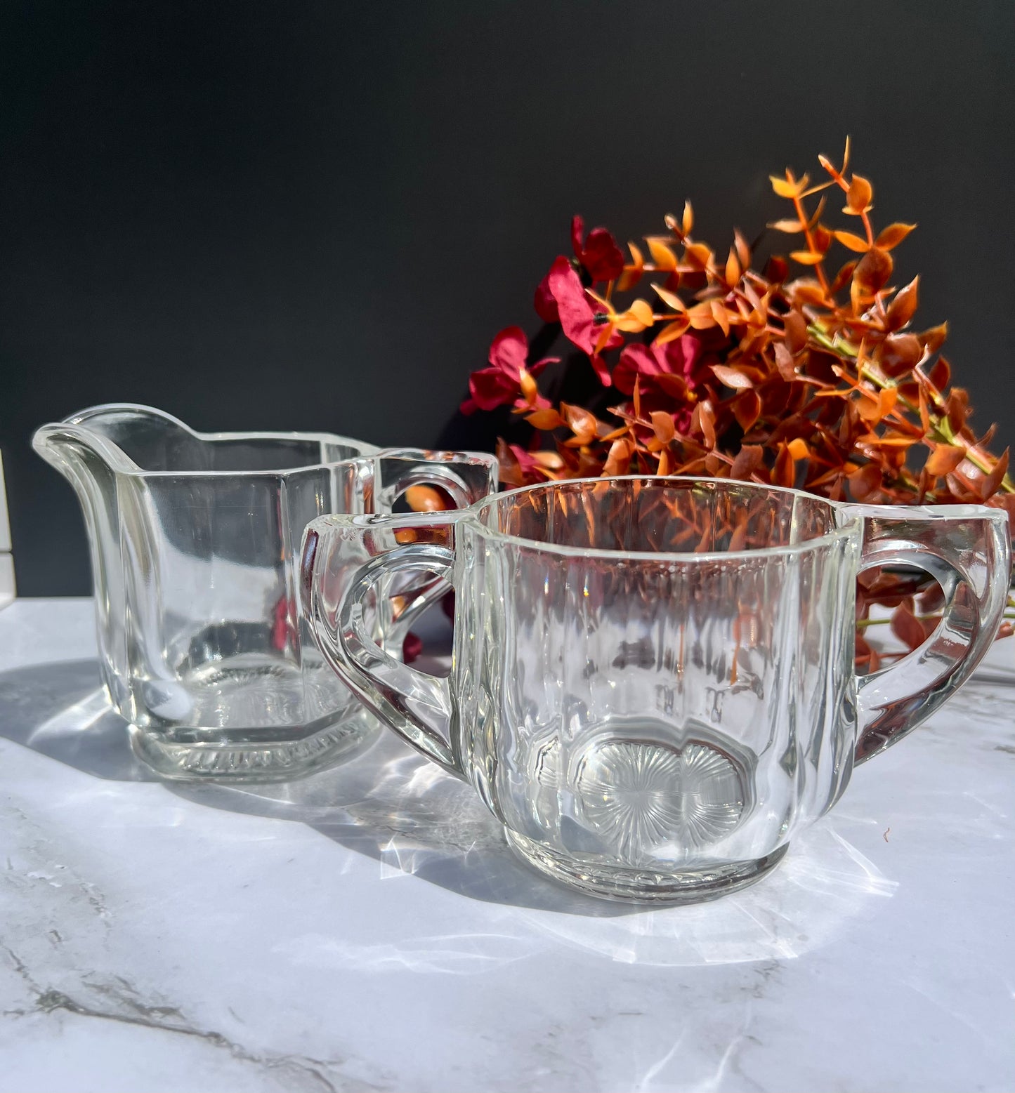 Vintage Glass Creamer and Sugar Bowl Set