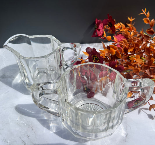 Vintage Glass Creamer and Sugar Bowl Set